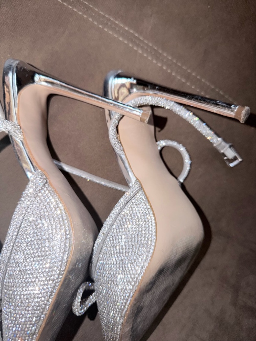 Steve Madden Silver Crystal Bow Pointed Toe Mules - Picture 5 of 7